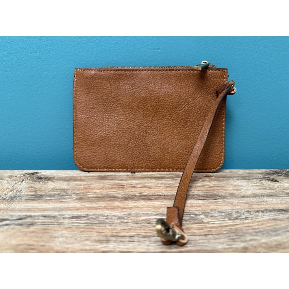 Street Level Wristlet Tan Brown Faux Leather Concert Size Handbag Purse Neutral